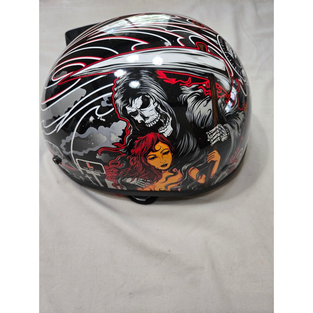 Lethal Threat Outlaw T-70 Motorcycle Helmet Grim Reaper Graphic Black Large DOT
